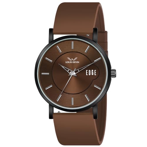 LOUIS DEVIN Brown Silicone Strap Analog Wrist Watch for Men (Brown Dial) | LD-GR092-BRWN - Image 1