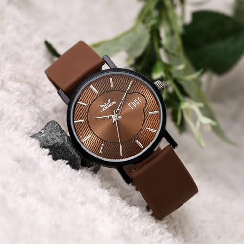 LOUIS DEVIN Brown Silicone Strap Analog Wrist Watch for Men (Brown Dial) | LD-GR092-BRWN - Image 3