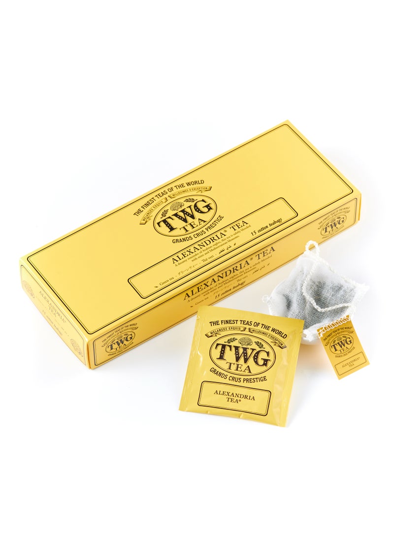 TWG Tea Alexandria Tea | Green Tea | Mint & Corn Flowers | 15 Hand Sewn Cotton Teabags | Gift Set - Image 1