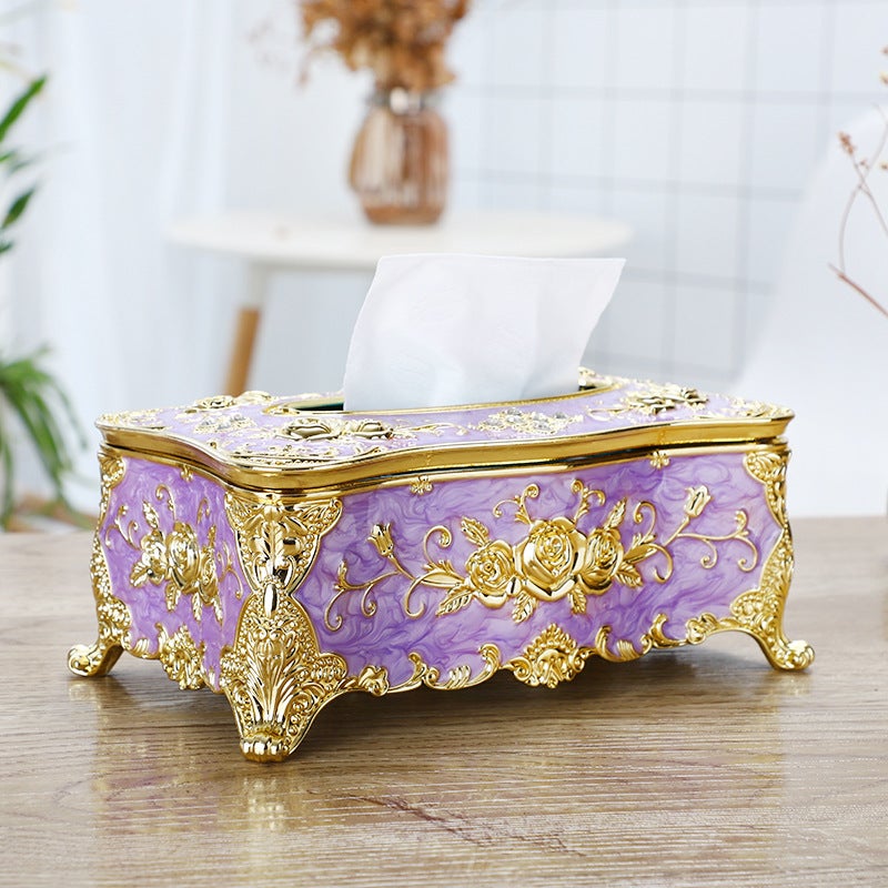 Generic Large Gold Napkin Holder Creative Plastic Tissue Box Gold Purple Rose
