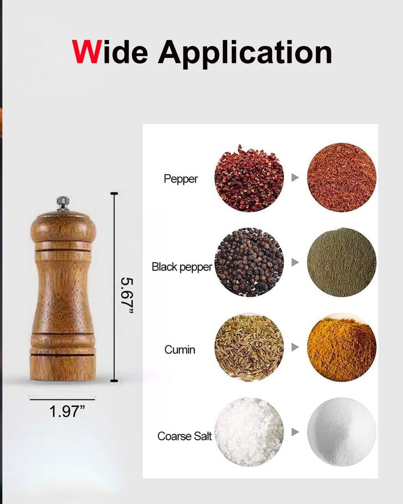 TooWoom Pepper Grinder Salt Grinder Wooden Pepper Mill Grinder w/Adjustable Coarse, 5 inch Tall Wood Refillable Manual Pepper Grinder Mill Peppermill for Black Peppercorn, Easy Clean - Image 5