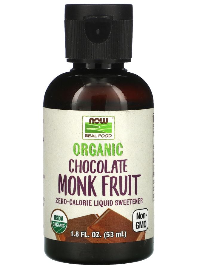 now Real Food Organic Monk Fruit Zero-Calorie Liquid Sweetener Chocolate 1.8 fl oz (53 ml)
