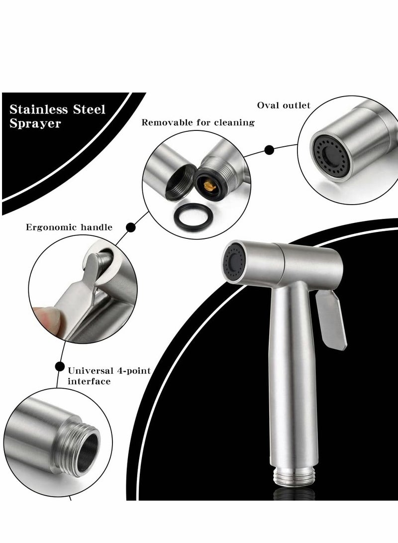 Excefore Bidet Toilet Sprayer Head, 2Pcs Hand Shower Stainless Steel Handheld Cloth Bathroom Diaper for Kitchen and Cleaning  - Image 4