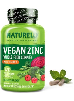 NATURELO Vegan Zinc Whole Food Complex With Vitamin C Dietary Supplement Formulated To Support Immune Function And Skin Health 120 Vegetarian Capsules  - Image 1