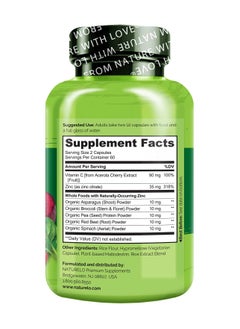 NATURELO Vegan Zinc Whole Food Complex With Vitamin C Dietary Supplement Formulated To Support Immune Function And Skin Health 120 Vegetarian Capsules  - Image 3