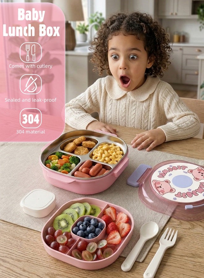 Soft Touch 300ml Stainless Steel Baby Lunch Box, Kids Tiffin Box, Toddler Bento Box with Cutlery, Leakproof Baby Food Container, School Lunch Box with Lock Clips (Pink) - Image 3