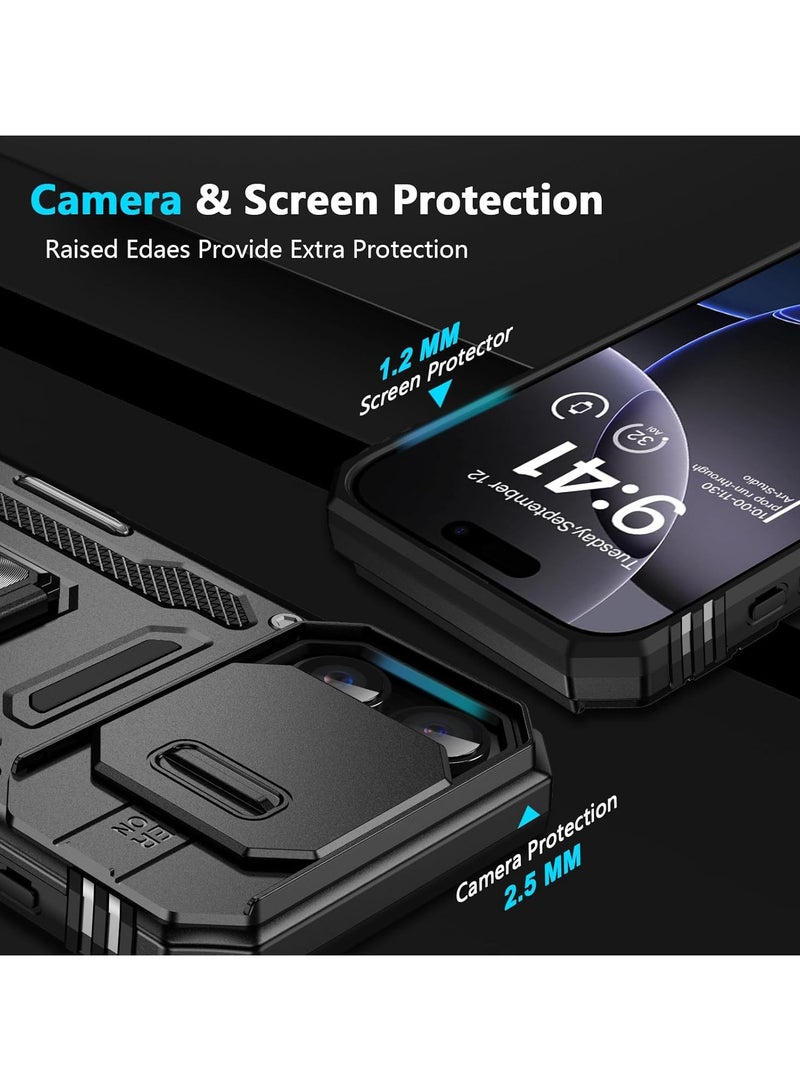 iPhone 15 Case with Built-in Sliding Camera Case, Screen Protector and Swivel Ring Bracket, Shock Protection Phone Case for iPhone 15 (6.1 inches), Black - Image 3