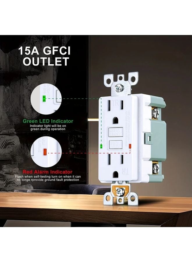 منفذ GFCI ثنائي ذاتي الاختبار نحيل 15 أمبير 125 فولت مع مؤشر LED مقاوم للعبث أبيض معتمد من ETL - Image 4