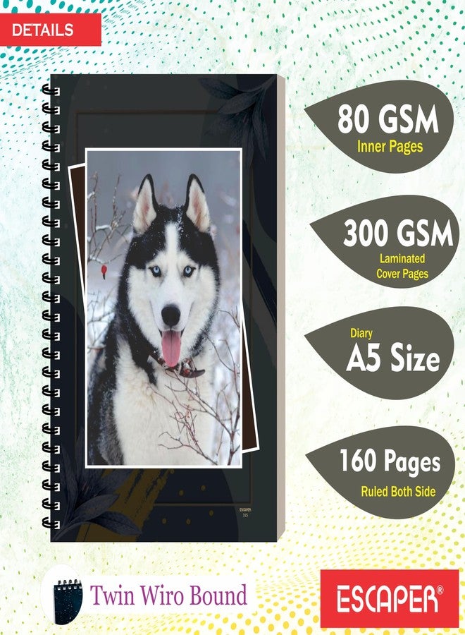 ESCAPER Dogs Designer Notebook, A5 Size, 160 Ruled Pages, Animal Diary, Stationery Notepad For Students, Spiral Notebook For Notes Writing, Personal & Office Diary (1, Cute Husky) - Image 2