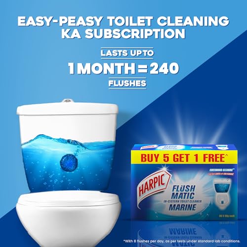 Harpic Flushmatic In-Cistern Toilet Cleaner Blocks, Marine - 50 g (Pack of 6) | Toilet Flush Cleaner Balls - Image 3