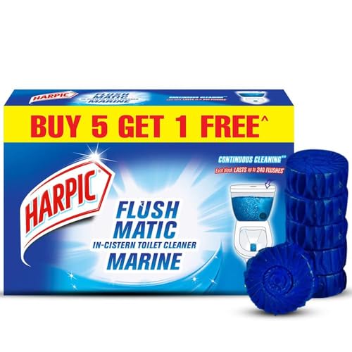 Harpic Flushmatic In-Cistern Toilet Cleaner Blocks, Marine - 50 g (Pack of 6) | Toilet Flush Cleaner Balls - Image 1