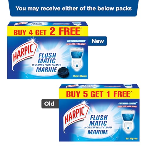 Harpic Flushmatic In-Cistern Toilet Cleaner Blocks, Marine - 50 g (Pack of 6) | Toilet Flush Cleaner Balls - Image 2