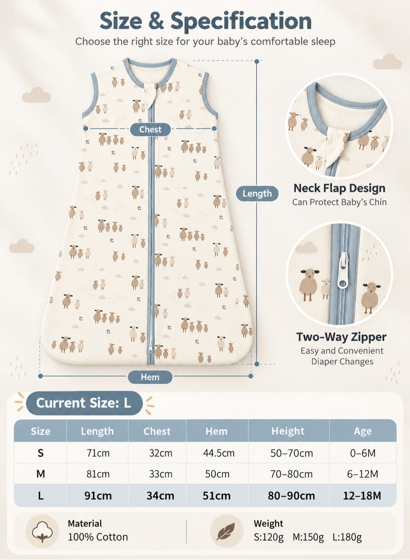 insular Baby Sleep Sack 100% Cotton Baby Sleeping Bag Sleeveless Unisex Baby Sleeping Sack Summer (L) - Image 3