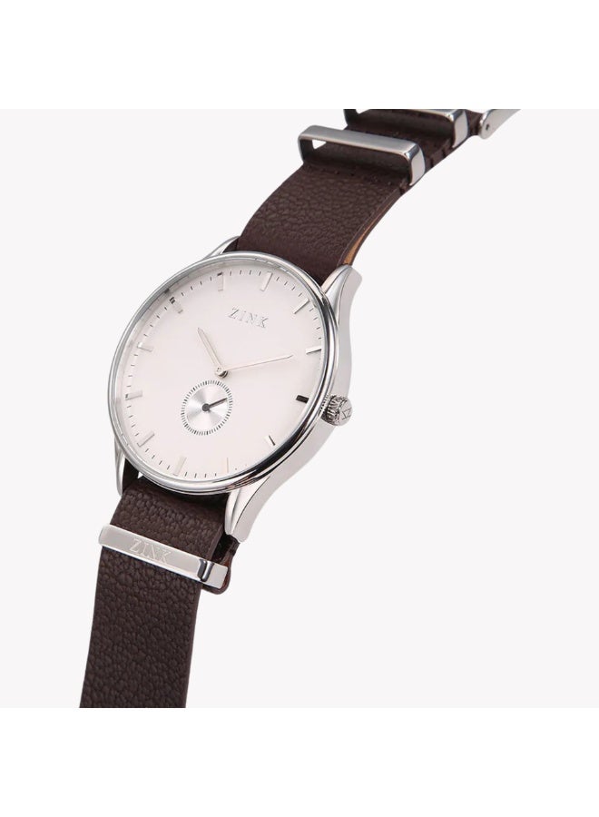 زنك ساعة زينك للرجال فضية وبنية مصنوعة من الجلد | ZK130G5LS-12S - Image 2