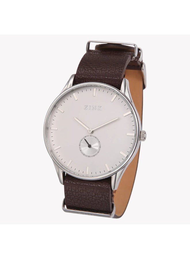زنك ساعة زينك للرجال فضية وبنية مصنوعة من الجلد | ZK130G5LS-12S - Image 3
