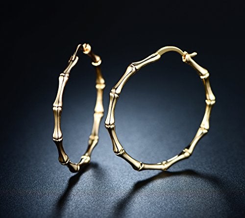 Barzel 18k Gold Plated Bamboo Earrings For Women (Gold) - Image 4