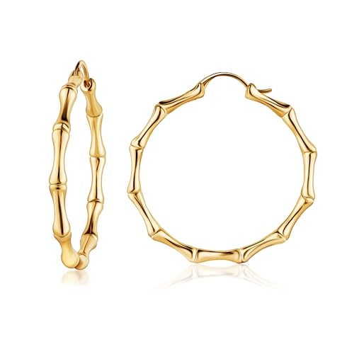 Barzel 18k Gold Plated Bamboo Earrings For Women (Gold) - Image 1