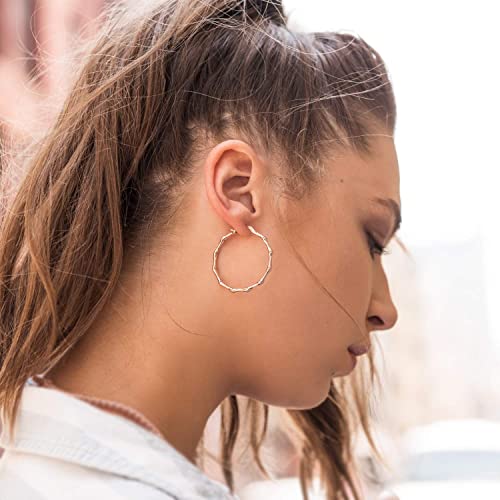 Barzel 18k Gold Plated Bamboo Earrings For Women (Gold) - Image 3