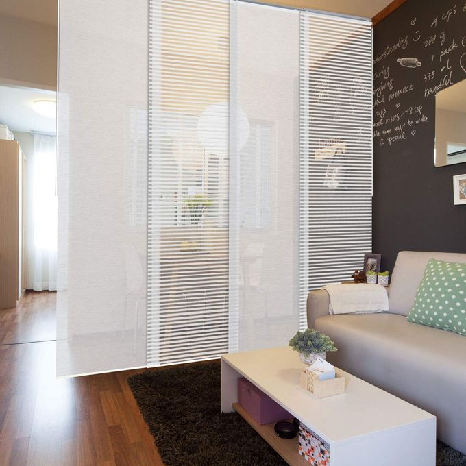 GoDear Design Adjustable Sliding Panel Hanging Room Dividers Vertical Blind for Windows Doors Extendable Track from 458 to 86 W Trimmable Panel Curtains Up to 96 SemiSheer Eclipse