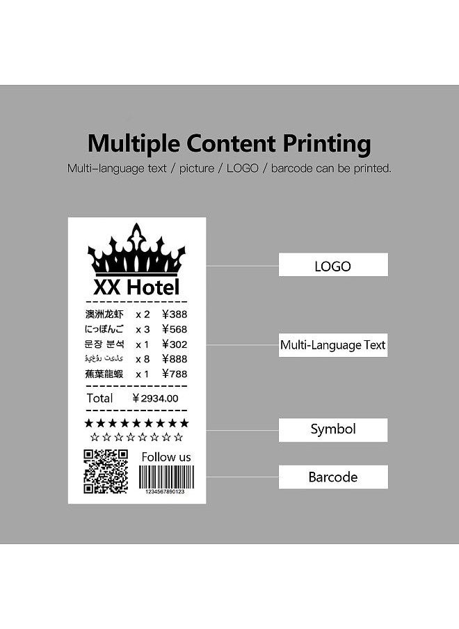 58mm Mini Portable Thermal Printer Wireless Lable Receipt Shipping Exrpress Printer USB BT Connection Support ESC/POS Command Compatible with Windows Android iOS for Supermarket Store Restaurant