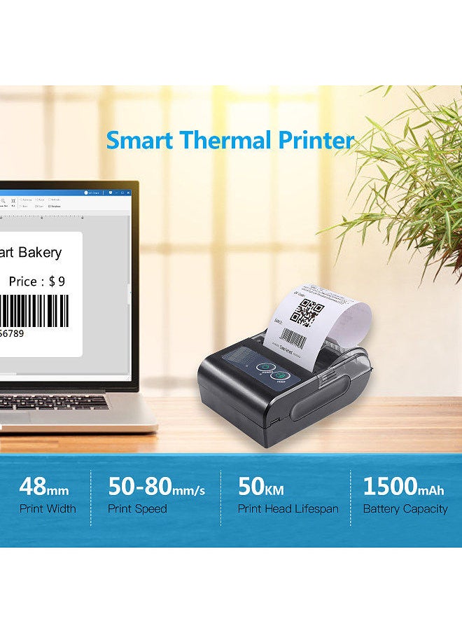 58mm Mini Portable Thermal Printer Wireless Lable Receipt Shipping Exrpress Printer USB BT Connection Support ESC/POS Command Compatible with Windows Android iOS for Supermarket Store Restaurant