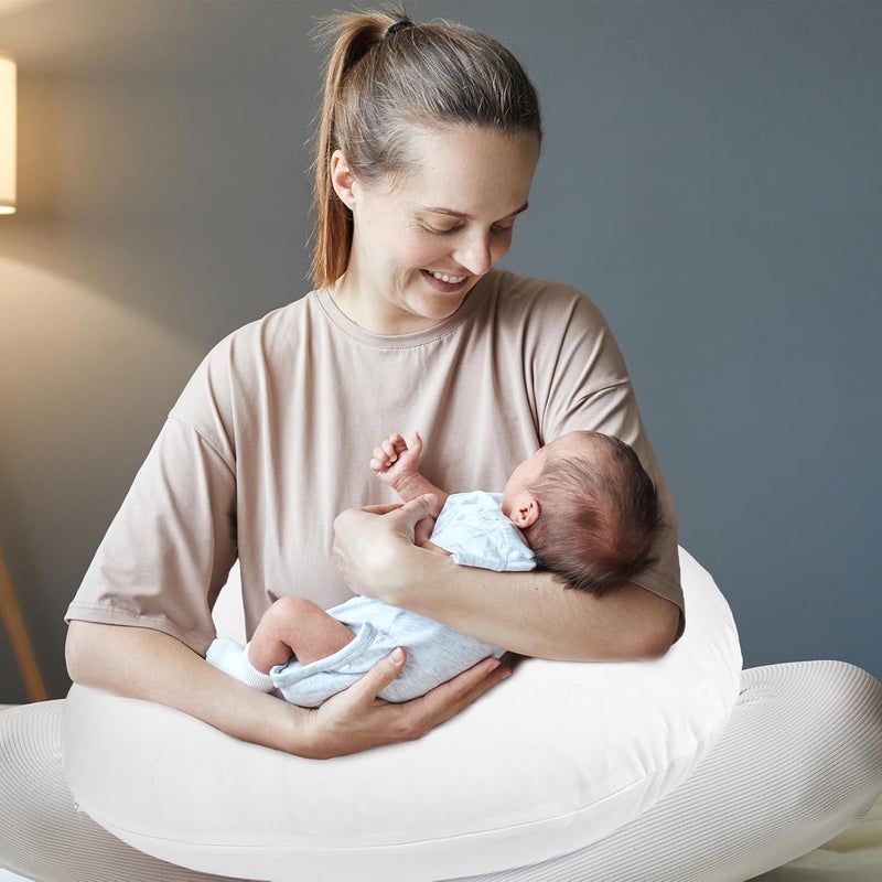 Hooyax غطاء وسادة الرضاعة المقاوم للماء من هوياكس للرضع، أغطية مرنة للرضاعة الطبيعية لوسائد الرضاعة، غطاء وسادة تغذية الرضع الجذاب للأولاد والبنات باللون الأبيض - Image 2