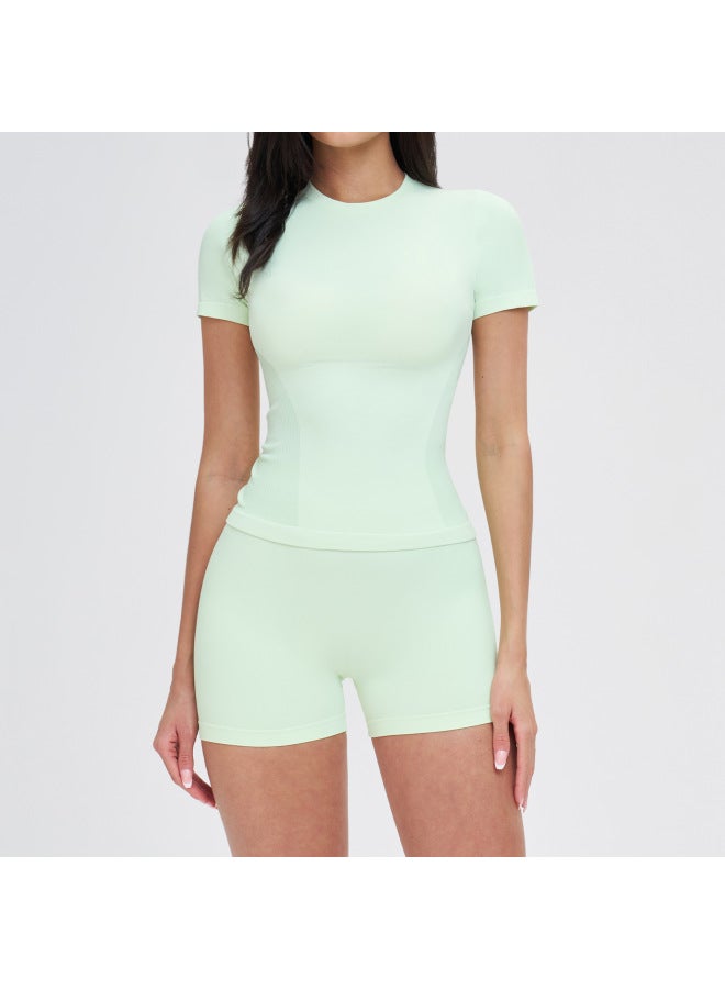 Seamless Sports Suit Round Neck Comfortable Fitness Yoga Set Outdoor Running Sports Fitness Clothing For Women 5081