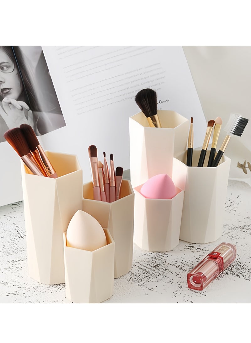 صندوق تخزين فرش المكياج 3 في 1، منظم مستحضرات التجميل، حامل أقلام (مشمشي) - Image 2