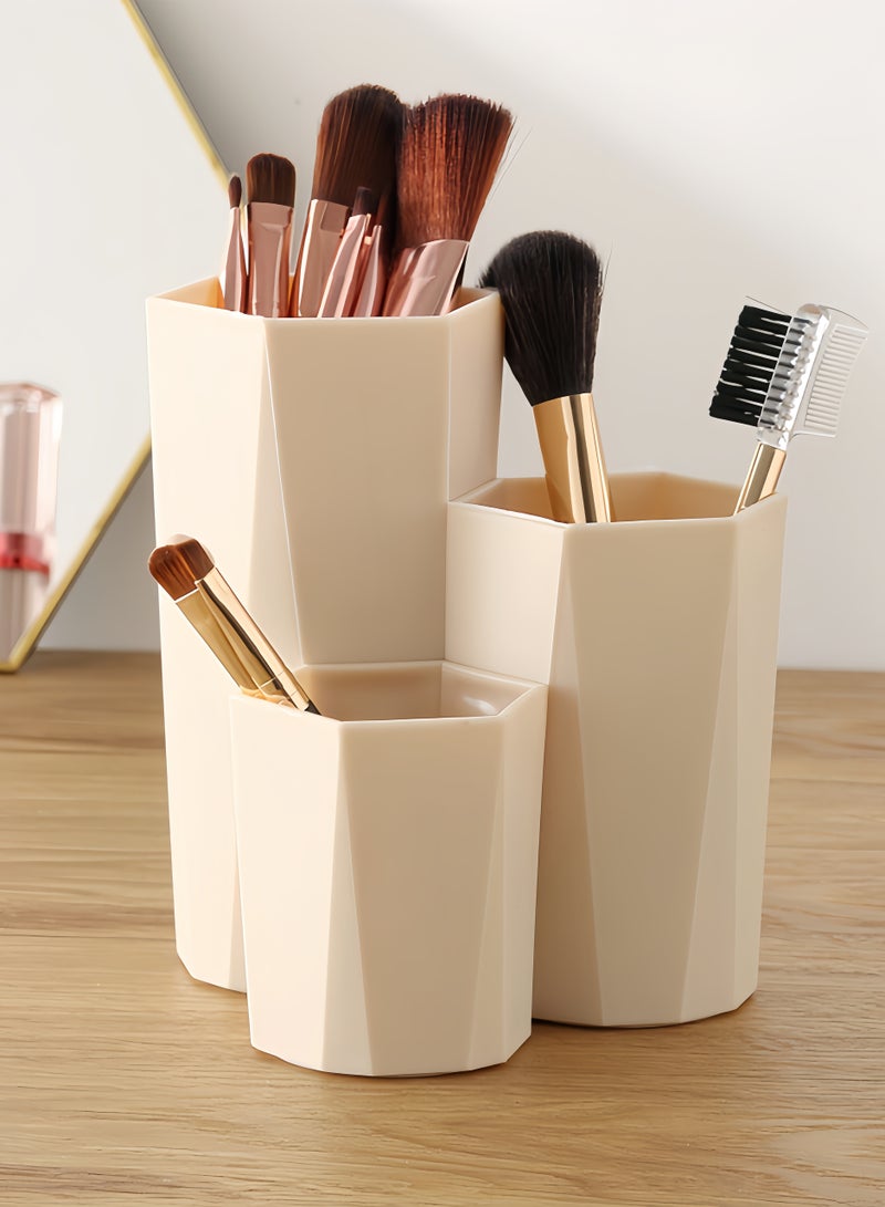 صندوق تخزين فرش المكياج 3 في 1، منظم مستحضرات التجميل، حامل أقلام (مشمشي) - Image 1