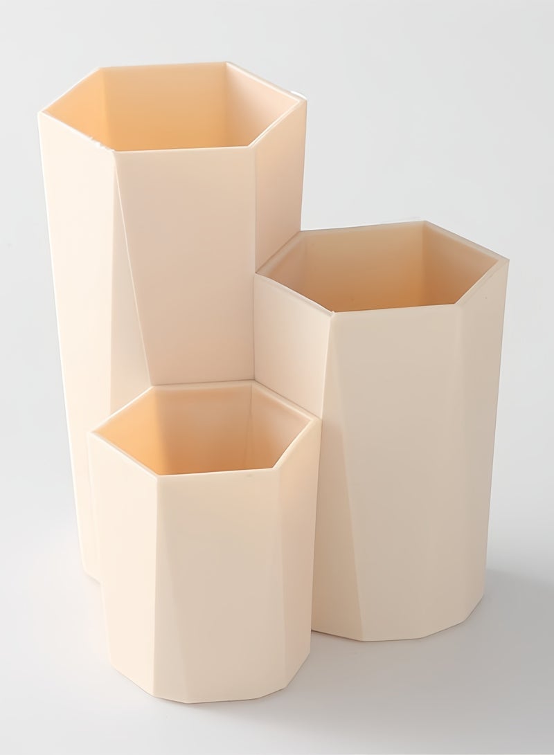 صندوق تخزين فرش المكياج 3 في 1، منظم مستحضرات التجميل، حامل أقلام (مشمشي) - Image 3