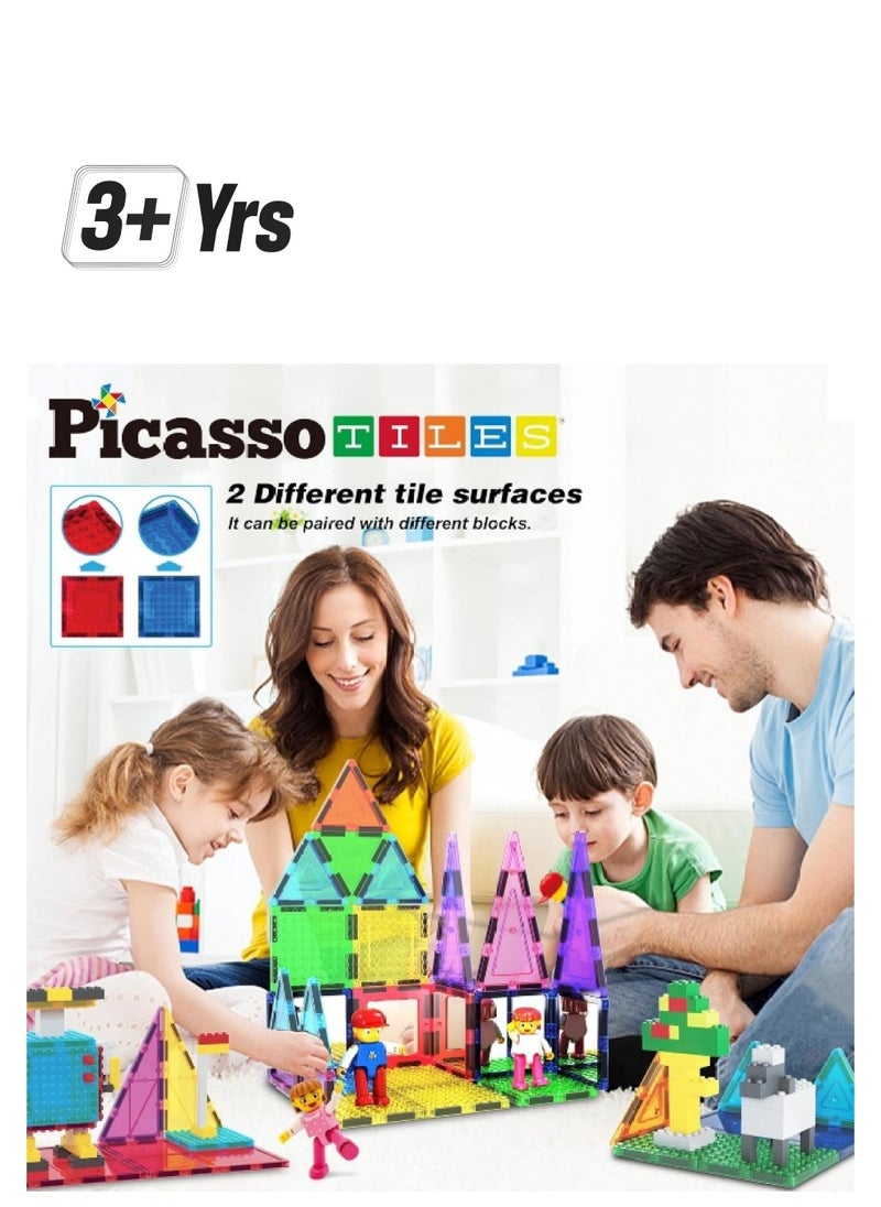 PicassoTiles - PicassoTiles Brick Block Magnetic Building Block Set with 2 Character Figures (63 Pieces) - Image 1