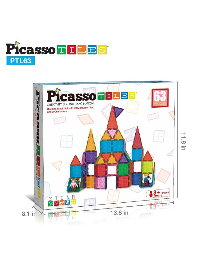 PicassoTiles - PicassoTiles Brick Block Magnetic Building Block Set with 2 Character Figures (63 Pieces) - Image 1
