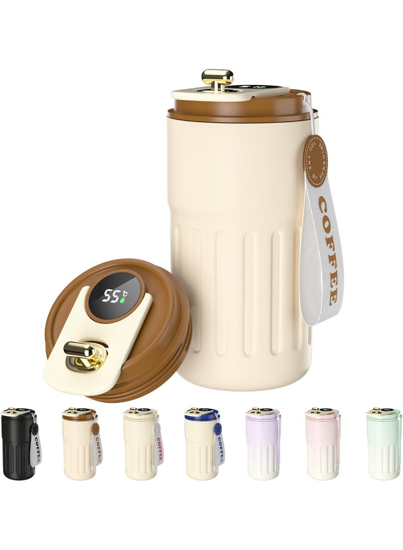 مج قهوة معزول بتفريغ الهواء من الفولاذ المقاوم للصدأ، كوب قهوة بغطاء للتنقل مع شاشة عرض درجة الحرارة LED، مج قهوة مانع للتسرب ويحافظ على البرودة والحرارة للقهوة والشاي والعصائر - متعدد الالوان - Image 1