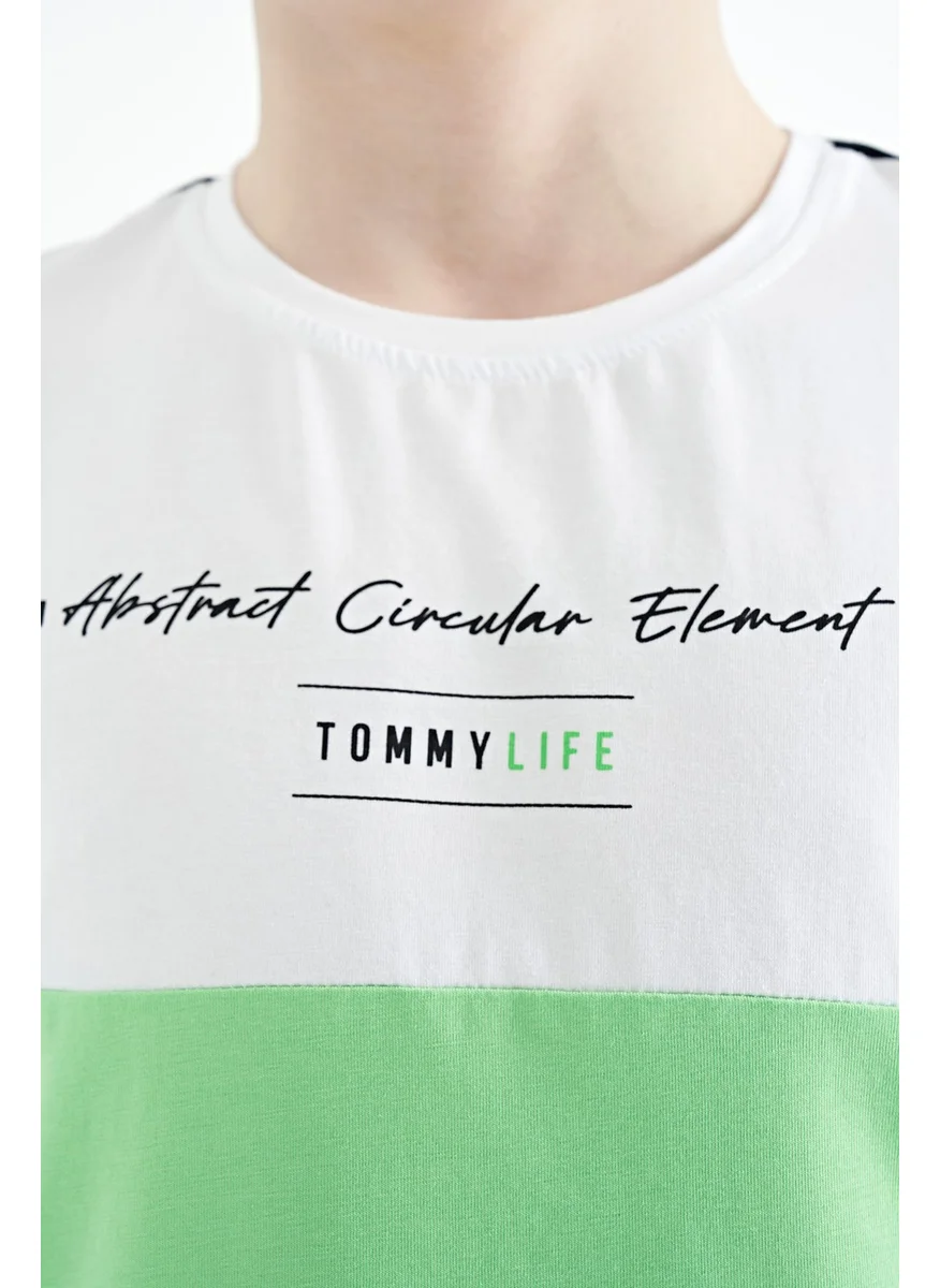 Tommy Life Black Color Block O Neck Print Detailed Standard Size Boy T-Shirt - 11135