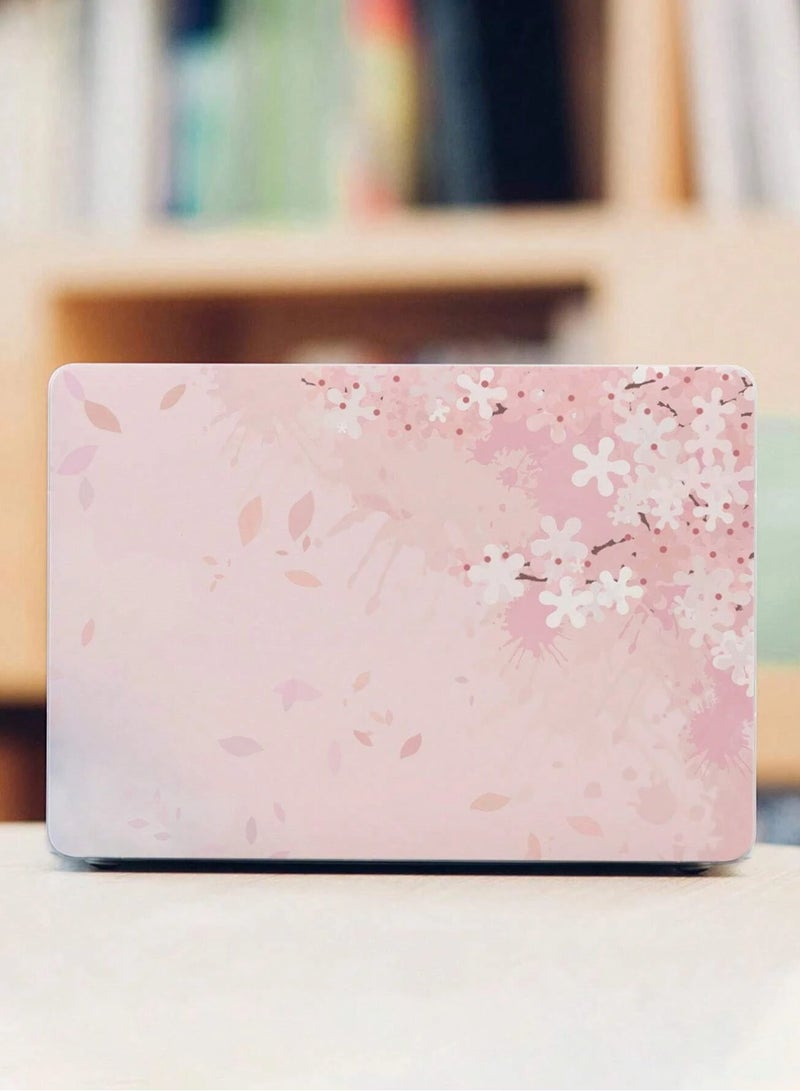 Laptop Stickers Set of 15-Inch with Pink Floral Pattern and White Flowers, Two-Piece Set for Unique Style"  - Image 1