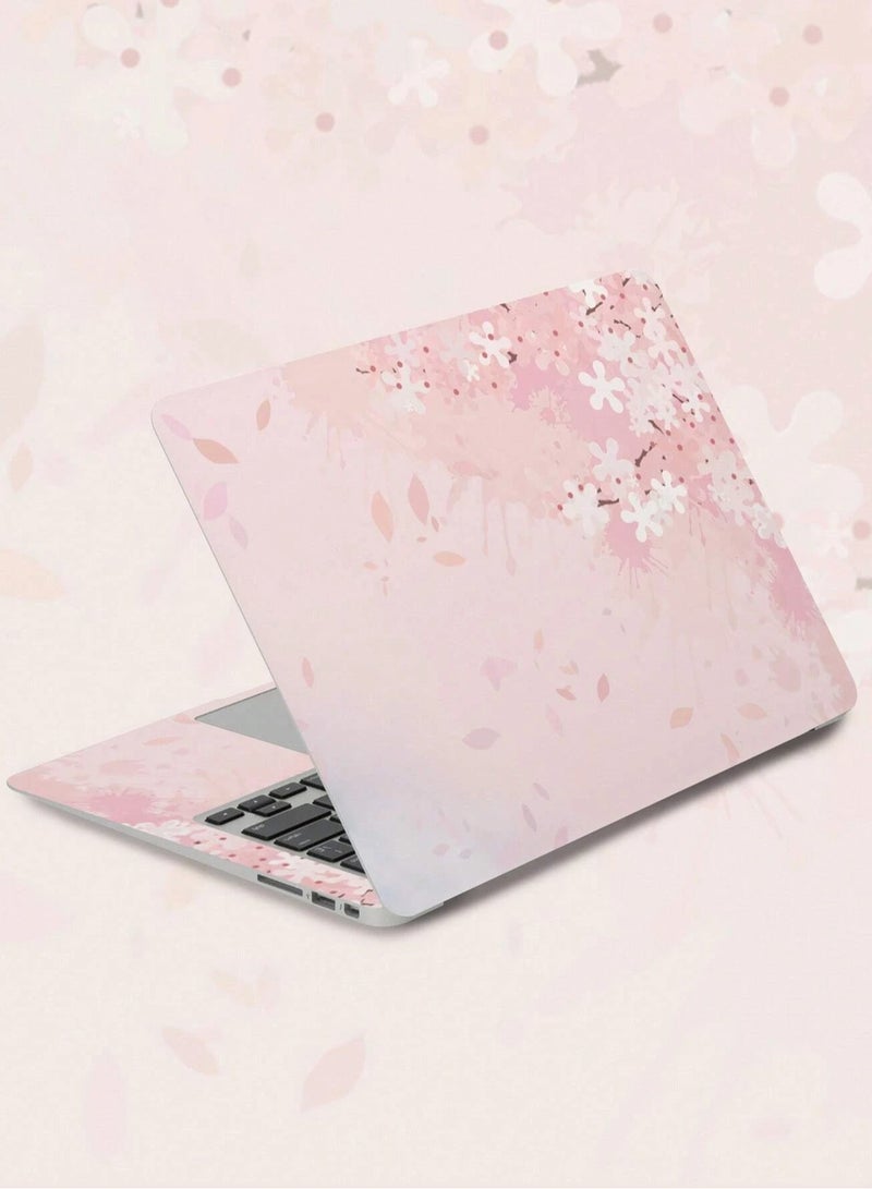 Laptop Stickers Set of 15-Inch with Pink Floral Pattern and White Flowers, Two-Piece Set for Unique Style"  - Image 2