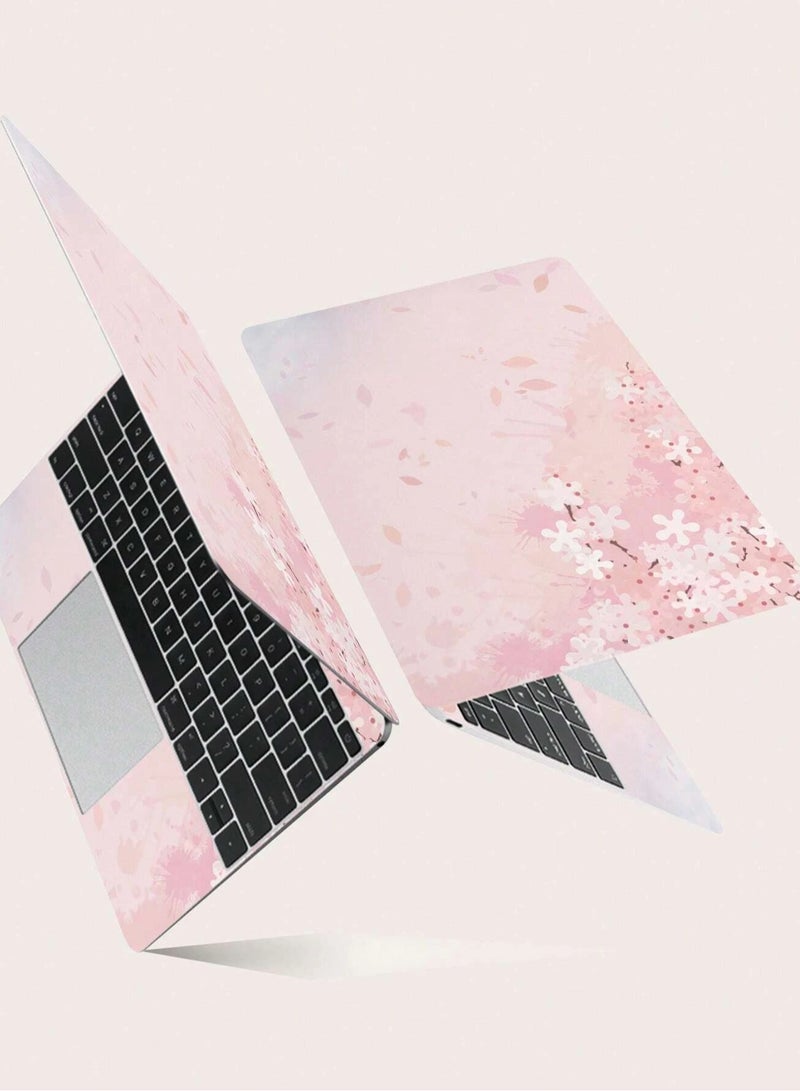 Laptop Stickers Set of 15-Inch with Pink Floral Pattern and White Flowers, Two-Piece Set for Unique Style"  - Image 3
