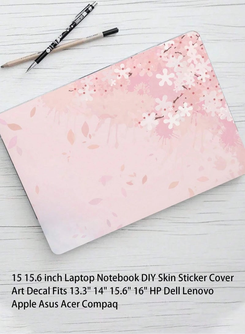 Laptop Stickers Set of 15-Inch with Pink Floral Pattern and White Flowers, Two-Piece Set for Unique Style"  - Image 5