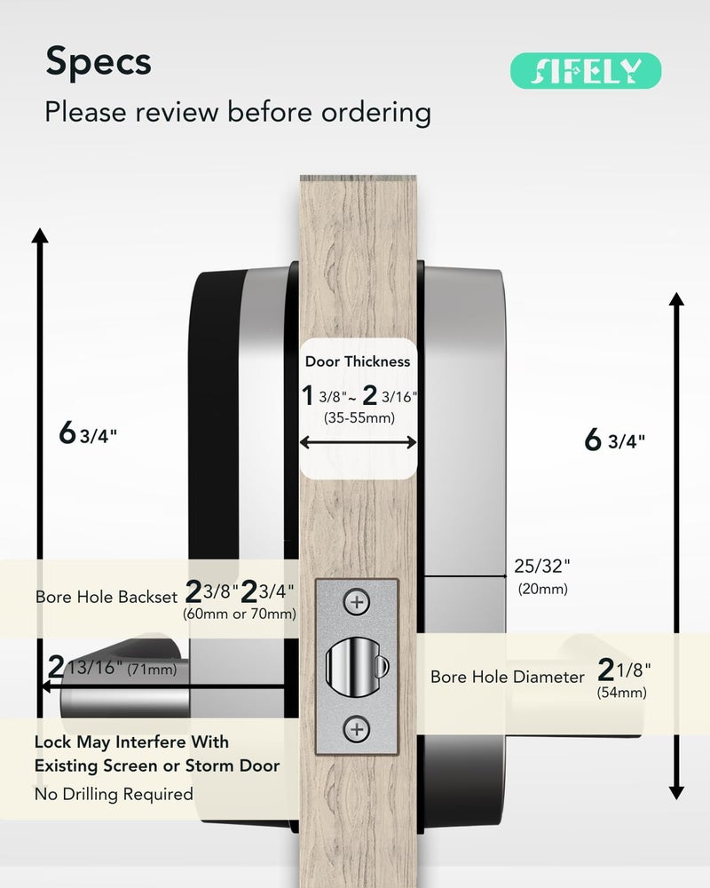 Sifely Keyless Entry Keypad Smart Door Lock with Handle & Knob â€“ Digital Deadbolt for Front, Bedroom, Office & Interior Doors, App Control for Airbnb, Guests & Kids, Easy DIY Install (No Fingerprint) - Image 5