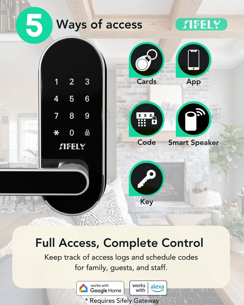 Sifely Keyless Entry Keypad Smart Door Lock with Handle & Knob â€“ Digital Deadbolt for Front, Bedroom, Office & Interior Doors, App Control for Airbnb, Guests & Kids, Easy DIY Install (No Fingerprint) - Image 2