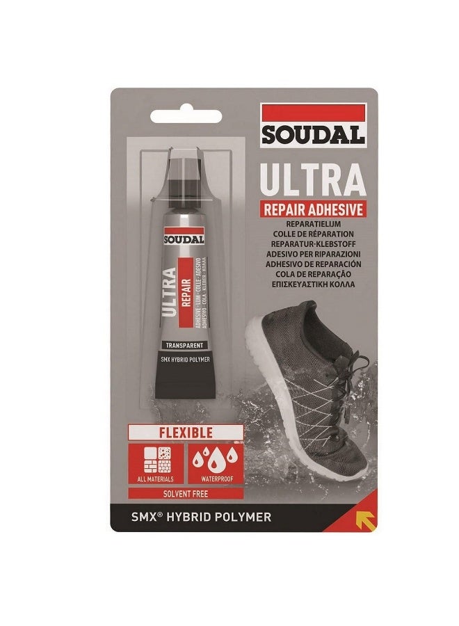 Soudal Ultra Repair Adhesive, Transparent Waterproof SMX Hybrid Polymer, Flexible All-Materials Bonding - Image 1