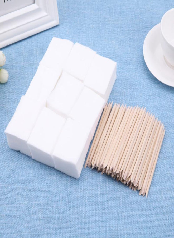 900pcs Nail Cotton Wipes UV Gel Nail Tips Polish Remover Cleaner Lint Paper Pad +100pcs Wood Sticks Cuticle Pusher Care Tools - Image 2