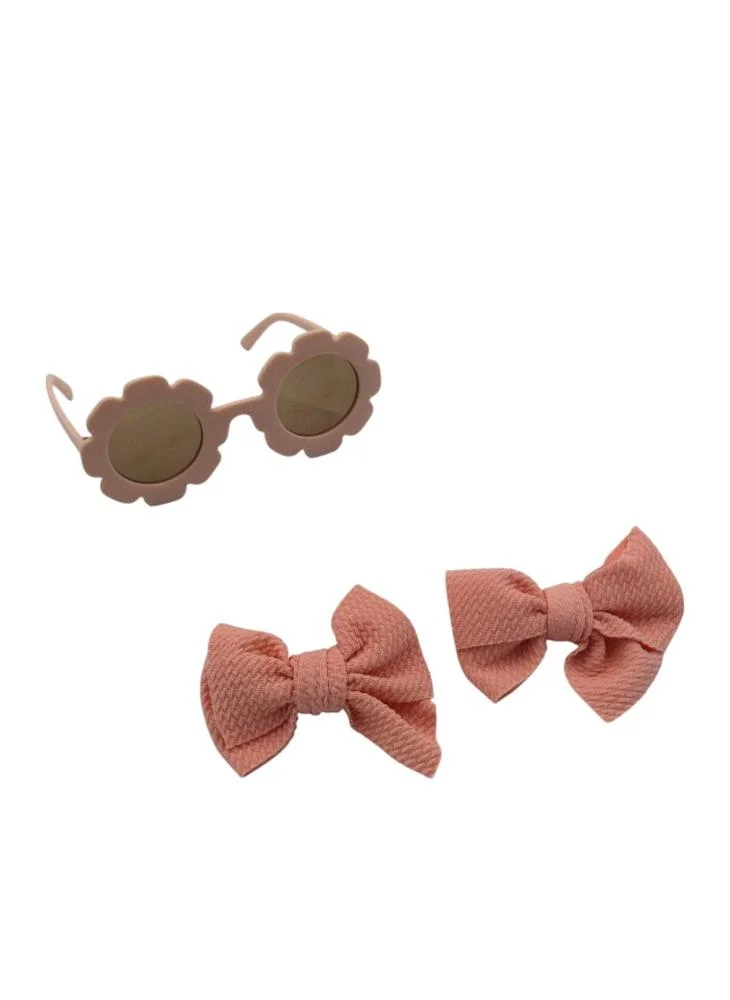 D'Daniela D' Daniela - Dana Glasses and Bow Barrette Clip Set For Babies and Girls - Peach