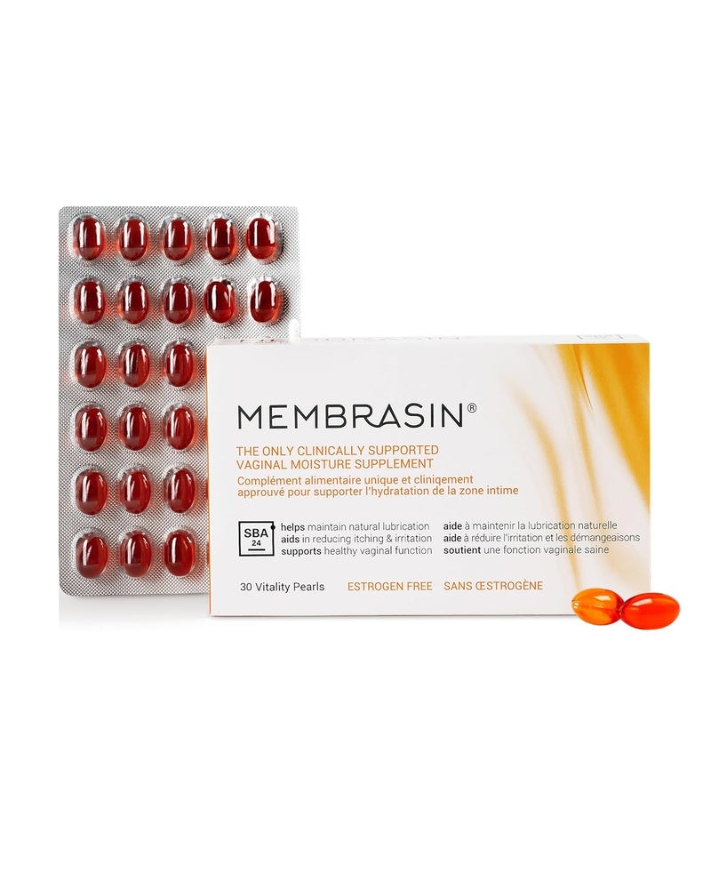 Membrasin Vaginal Moisture Support Vitality Pearls Menopause Supplement for Vaginal Dryness  Itch EstrogenFree Supplement 100 Natural Formula Made with Sea Buckthorn Oil 30 Oral Softgels - Image 1