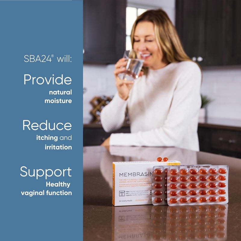 Membrasin Vaginal Moisture Support Vitality Pearls Menopause Supplement for Vaginal Dryness  Itch EstrogenFree Supplement 100 Natural Formula Made with Sea Buckthorn Oil 30 Oral Softgels - Image 5