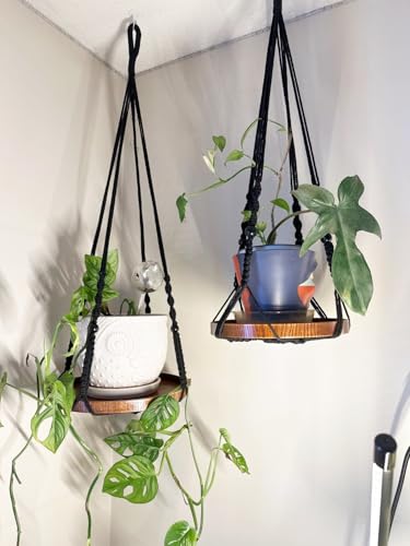 Shineloha 2 Pack Macrame Plant Hanger | Plant Hanger Indoor, Hanging Planter Shelf | Hanging Planter (Black) (1 Large + 1 Medium) - Image 3