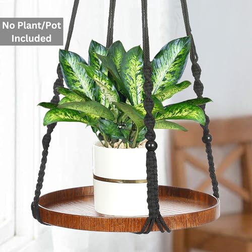 Shineloha 2 Pack Macrame Plant Hanger | Plant Hanger Indoor, Hanging Planter Shelf | Hanging Planter (Black) (1 Large + 1 Medium) - Image 2