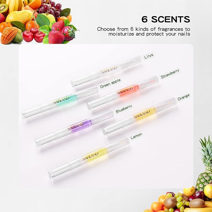 Saviland 6Pcs Cuticle Oil Pen Cuticle Oil for Nail Care Fruity Natural Ingredient Nail Oil Pen for Preventing Cracking and Drying of Nails Manicure Pedicure for Woman - Image 5