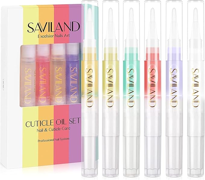 Saviland 6Pcs Cuticle Oil Pen Cuticle Oil for Nail Care Fruity Natural Ingredient Nail Oil Pen for Preventing Cracking and Drying of Nails Manicure Pedicure for Woman - Image 1