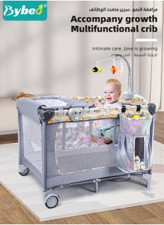 Bybeo 4-in-1 Baby Crib, Babies Bed and Bassinet with Changing Table, Adjustable Travel Cribs and Nursery Center, Portable Playard with Comfortable Mattress, Large Capacity Storage Shelf and Toys  - Image 2